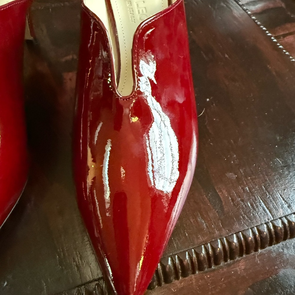 Napoleoni Red Patent Leather Mules Pointed Toe Kitten Heel Size 39 Made in Italy - Picture 12 of 14